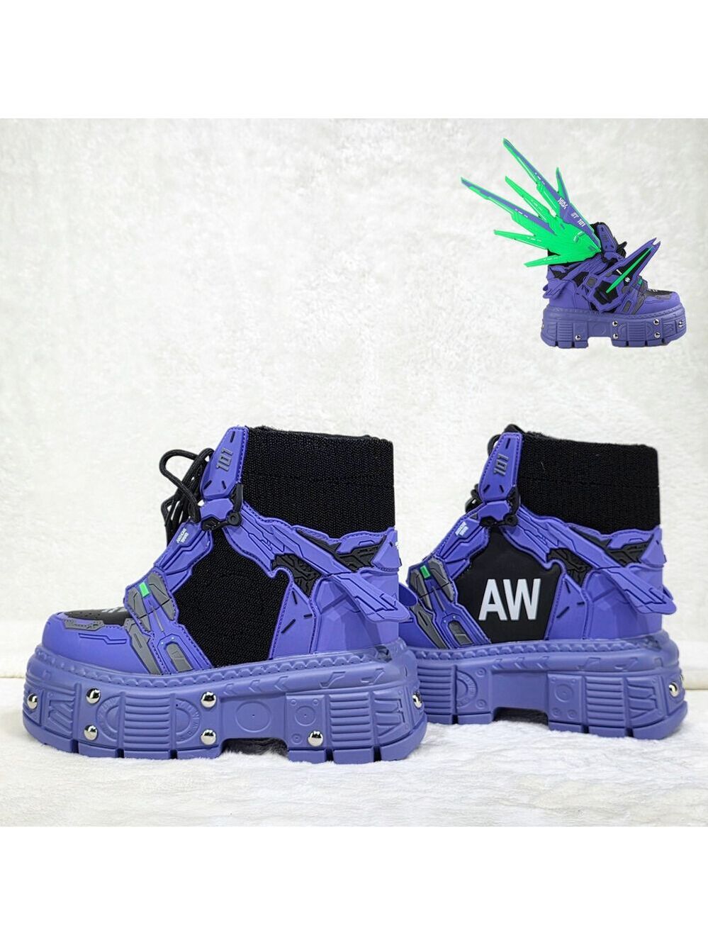 NIB Wang M07 Goblin Purple Hidden Wedge Women's Combat Mech Mode Sneakers